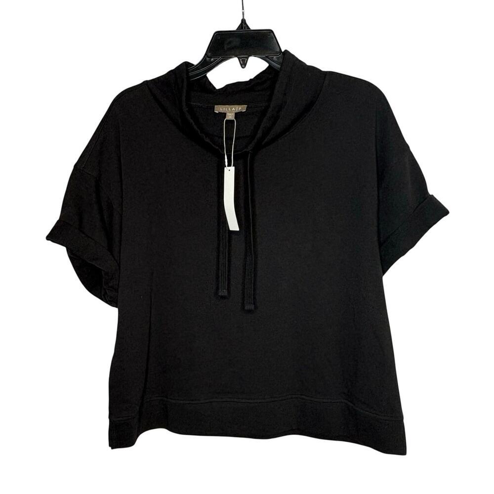 Lilla P Athleisure Lounge Casual Chic Travel Black Cropped Sweatshirt XS New